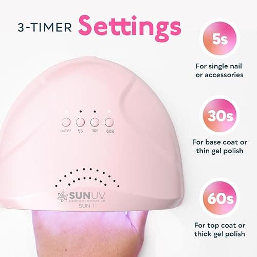 SUNUV UV Light for Gel Nails, Professional UV LED Nail Lamp SUNONE Pink | 30 LEDs Fast Curing Lamp for All Gel Nail Polishes, 3 Timers, Auto Sensor, Removable Base, Home DIY Salon Tool, Ideal Gift thumbnail 3