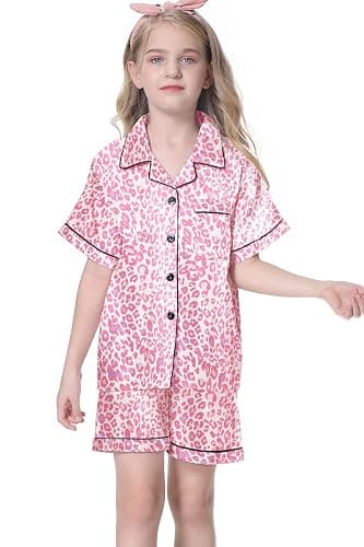 Umeyda Women & Girls Pajamas Set, Soft Satin Lightweight Silk Button-Down Top with Shorts 2 Piece PJS for Mom Boys Kids Gifts thumbnail 3