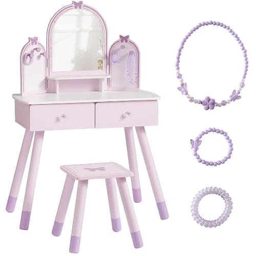 ROBUD Kids Vanity Table and Chair Set, Girls Vanity Set with Mirror, Pretend Play Kids Vanity, Makeup Dressing Table with Drawer and Accessories, Age 3+ (Purple) thumbnail 5
