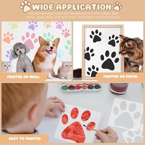 Teling 14 Pieces Large Stencil for Painting on Wood Plastic 5 Point Template Paint Stencils for Fabric Walls Arts Paper Home Decoration(Paw) thumbnail 4