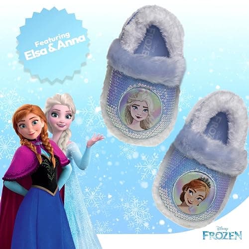 Disney Frozen Elsa and Anna Girls Slippers - Plush Non-Slip Comfy Fluffy Lightweight Warm Comfort Soft Aline Indoor House Slippers (Toddler/Little Kid) thumbnail 3