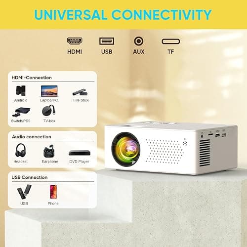 PURSHE Mini Bluetooth Projector, Full HD 1080P Supported Portable Outdoor Movie Projector for iOS, Android, Windows, Compatible with TV Stick/HDMI/Smartphone/PS4/USB [Remote Included] thumbnail 6
