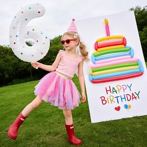DXTON Girls Rainbow Flower Tulle Skirt Toddler Tutu Girls Clothes thumbnail 2