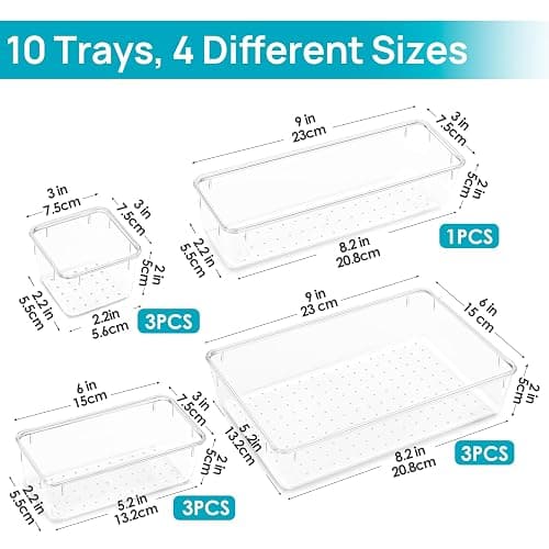 Vtopmart 10 Pcs Makeup Drawer Organizer Bins Set, 4 Size Plastic Makeup and Vanity Organizer Trays, Clear Acrylic Vanity Storage Containers for Cosmetics, Toiletries, Jewelry, Gadgets, Office Supply thumbnail 2