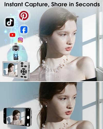 Vitaler Digital Camera with Front Rear Lens, Autofocus 64MP 4K Camera for Photography with 32GB Card, Portable Compact Point and Shoot Camera for Teens Adult Beginner with Metal Shell, 2000mAh Battery thumbnail 6