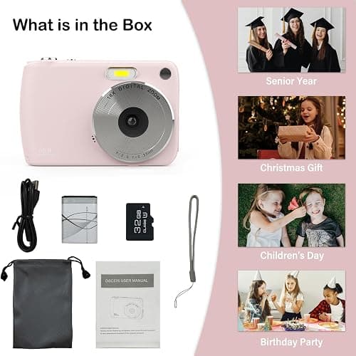 Digital Camera for 50MP FHD 1080P, Digital Point and Shoot Camera with 16X Zoom Anti Shake, Indoor&Outdoor Travel Compact Small Camera Gift for Boys Girls Kids Camera with 32GB Card, Pink thumbnail 5