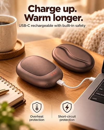 Rechargeable Hand Warmers, Electric Hand Warmers 5200mAh (2-Pack), 3 Heat Settings, Up to 18 Hours of Use, Ideal for Raynaud's Patients thumbnail 5