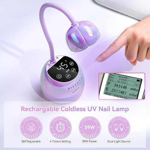 Makartt UV LED Nail Lamp - Gooseneck UV Light for Gel Nails USB 39W Cordless Flash Cure Lamp with 4 Times & Auto Sensor Nail Dryer Fast Curing Nail Art Design for Salon Home DIY (Glazed Purple) thumbnail 2
