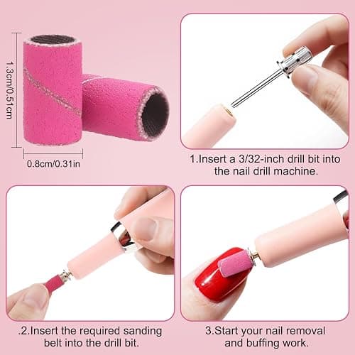 CPOXITI 190 Pcs Sanding Bands for Nail Drill, 2 Pcs Nail Drill Bits Set, 80/120/180/240 Grits Nail Sanding Bands for Acrylic Gel Manicures, Pedicures thumbnail 5
