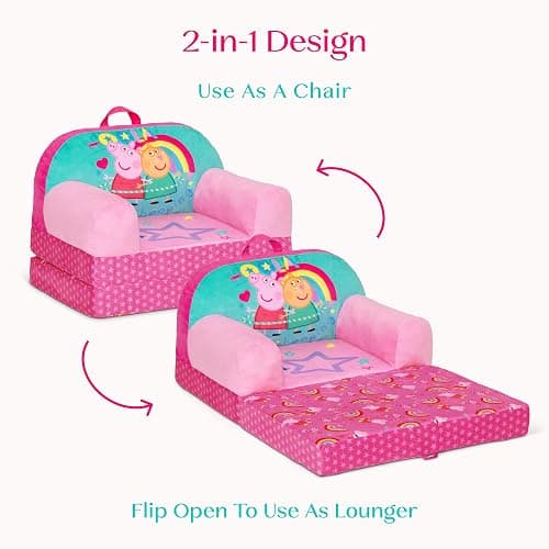 Delta Children - Peppa Pig Cozee Buddy Flip-Out Kids Chair - Greenguard Gold Certified, Pink thumbnail 5