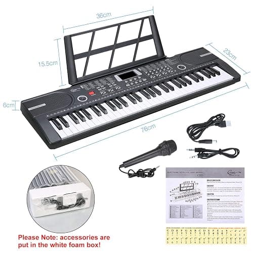 Hricane Piano Keyboard, 61 Keys Beginner Electronic Keyboard Portable Digital Music Keyboard, Early Education Music Instrument with Microphone & Music Sheet Stand thumbnail 7
