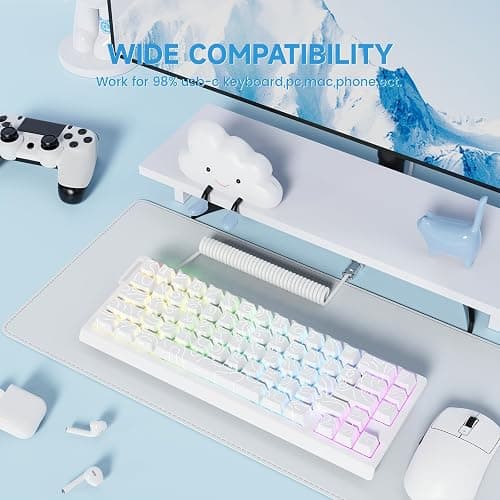 ATTACK SHARK C01Ultra Coiled Keyboard Cable with RGB Lighting, Custom USB-C Aviator Cable, Type-C to USB-A, Support 8KHz Return Rate with 4-Pin Metal Aviation Connector for PC Gaming Keyboard-White thumbnail 9