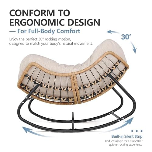 SWITTE Outdoor Rocking Chair, Oversized Patio Papasan Rocker, Comfy Wicker Reading Lounge, Indoor Egg Chair for Bedroom, Living Room, Porch, Garden, Lawn-Cream thumbnail 6