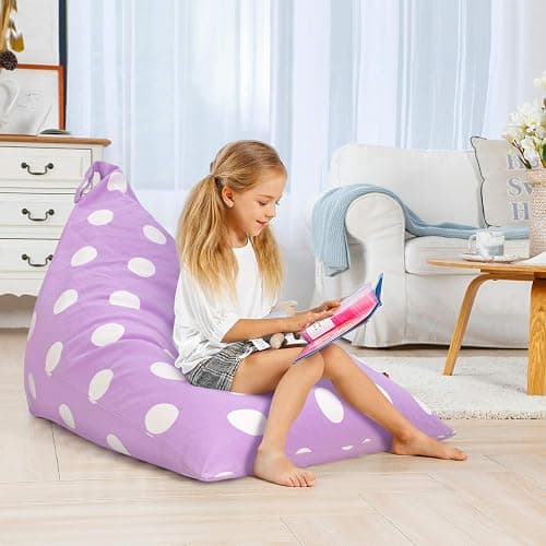 Aubliss Stuffed Animal Storage Bean Bag Chairs Cover, 50"x 35" Extra Large Bean Bags Chair for Kids & Adults, Beanbag Toy Storage for Boys Girls - Premium Cotton Canvas Purple Dot thumbnail 2
