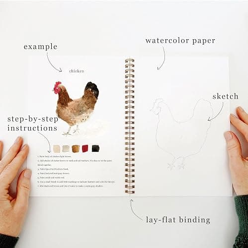 Animals Watercolor Workbook by Emily Lex Studio, 12 Beginner Friendly Sketched Illustrations, Lay Flat Spiral Pages, 6.5 x 9 inch, 120lb Watercolor Paper thumbnail 3