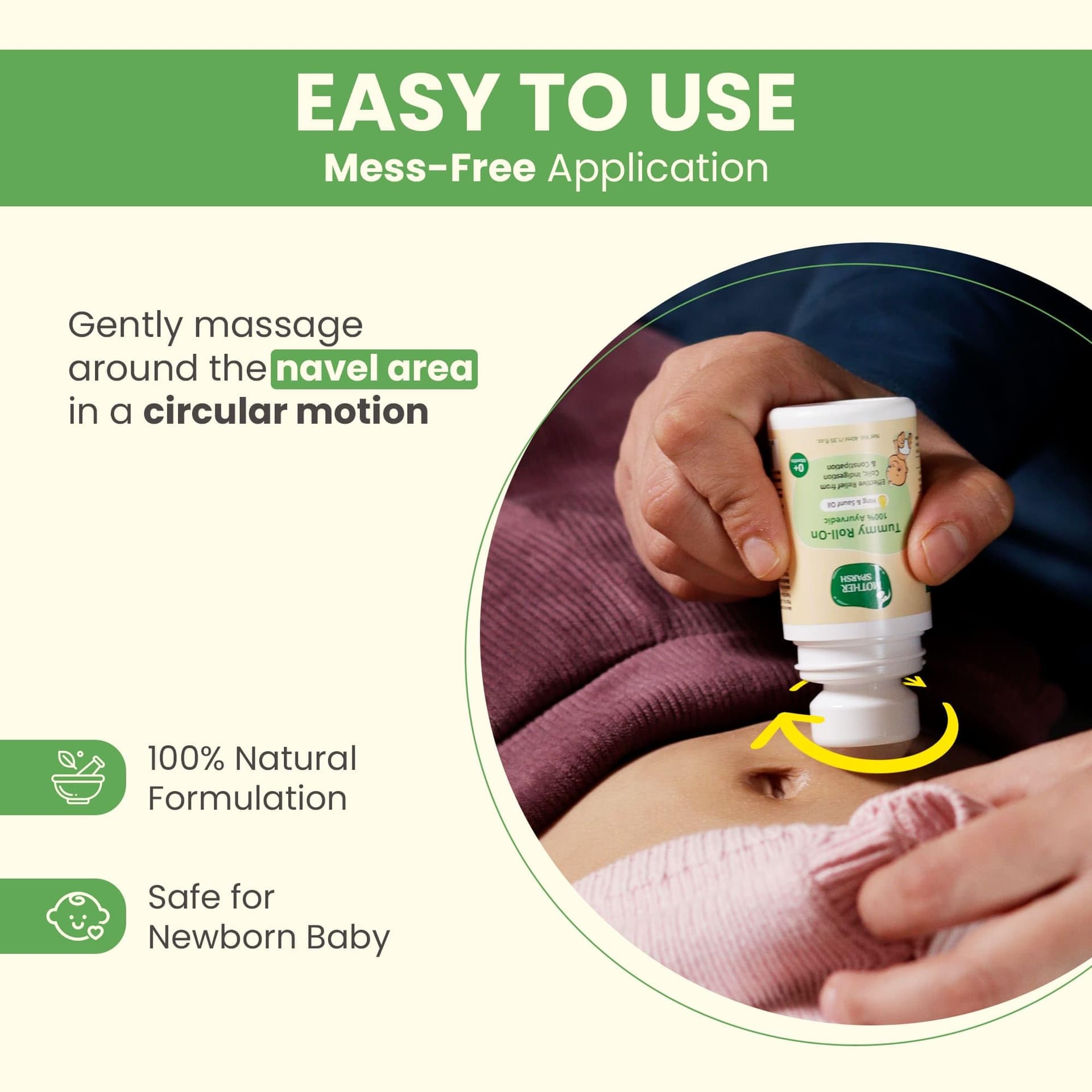Mother Sparsh Tummy Roll On For Baby, Colic Relief, Constipation and Indigestion With Hing & Saunf | 100% Ayurvedic - 40ml thumbnail 5