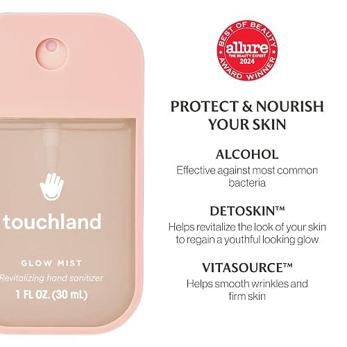 Touchland Glow Mist Revitalizing Hand Sanitizer Spray, Rosewater scented, 30ml., Travel Size thumbnail 2