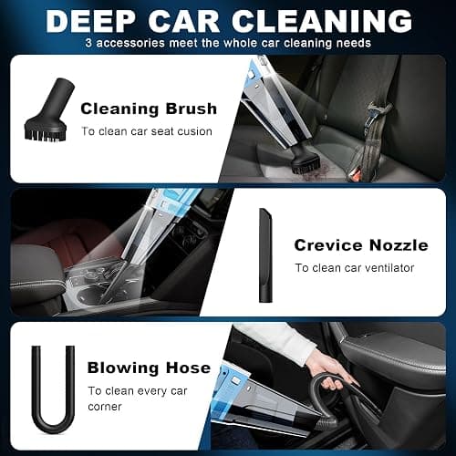 DRECELL Car Vacuum, Portable Car Vacuum Cleaner with 7000PA Suction, DC 12V High Power 16.4Ft Cord Wired Vacuum Cleaner for Car, LED Light, Lightweight, 0.33L Capacity, Storage Bag - Blue thumbnail 3