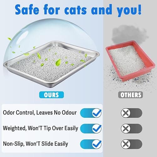 BNOSDM 4 Pcs Stainless Steel Litter Pan Low Entry Cat Litter Box Shallow Metal Litter Tray, Nonstick Open Top Cat Box for Kitten, Rabbits and Small Animals (14.2x10.6x1.9 Inch) thumbnail 2