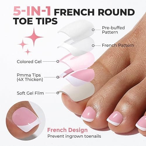 UNA GELLA French Press On Toenails - 15 Sizes Pre-Etched Berry Pink French Toe Nail Press Ons Soft Square Gel False Toenails Fake Toe Nails 180Pcs for Women Big Toes Nail Extensions Pedicure Home DIY thumbnail 4