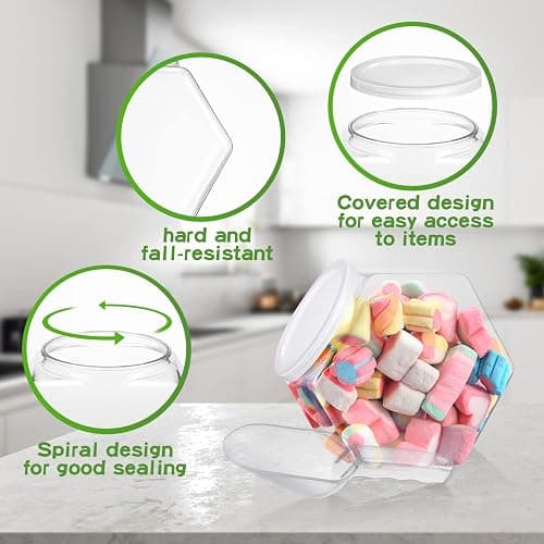Hoolerry 12 Pcs Plastic Candy Jar with Scoops Set include 6 Hexagon Cookie Jars with Lid for Candy Buffet and 6 Candy Scoops 73 oz Large Storage Jar Clear Food Storage Canisters Kitchen Countertop Jar thumbnail 4