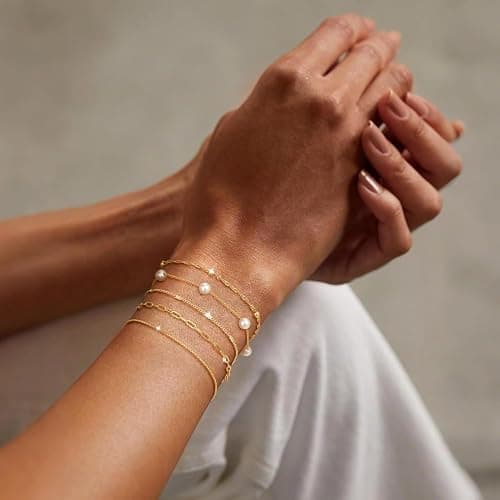 NECOCY 14K Gold Plated Bracelets for Women, Stackable Bracelet Stack Set Adjustable Charm Paperclip Chain Cuban Link Layered Waterproof Jewelry Sets Christmas Gifts for Love thumbnail 5