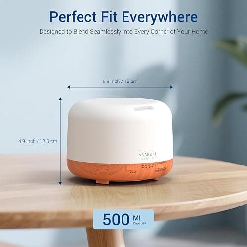 ASAKUKI 500ml Essential Oil Diffuser with 6 * 10ml Oils with Remote Control | Scented Oil Diffusers with 14 LED Colours, Auto Shut Off, Timer, Aromathrapy Diffuser Gifts Set for Home Bedroom Office Yoga thumbnail 3