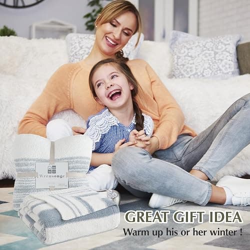 Grey Blue Throw Blanket, 50x70 Soft Cozy Striped Throw Blankets for Couch, Sofa, Bed, Travel, Lightweight Fluffy Warm Plush Decorative Blankets for Women, Men Gift thumbnail 9