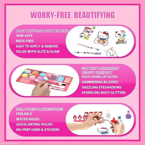 Hello Kitty Cosmetic Set for Girls Kids Includes Nail Lip Eye Cheek Makeup, Safe Non-Toxic Beauty Playset by Townley Girl thumbnail 5
