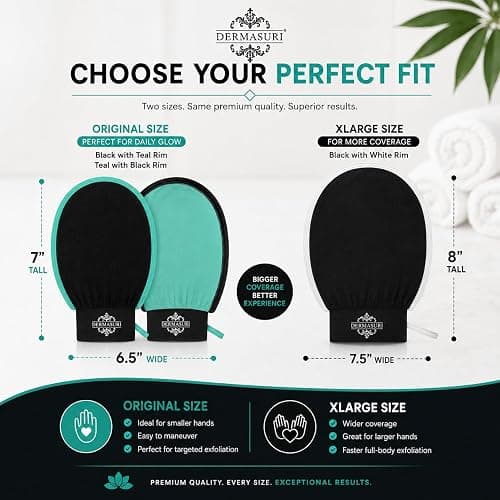 Dermasuri - Deep Exfoliating Glove - Korean Exfoliating Mitt & Body Scrubber - Keratosis Pilaris Treatment Scrub - Self Tanner Mitt & Ingrown Hair Exfoliator - Shower Gloves for Women & Men - (2 Pack) thumbnail 5