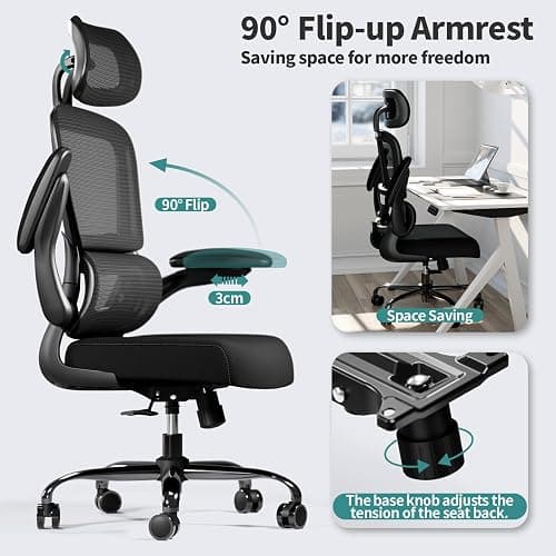 TRALT Office Chair Ergonomic Desk Chair, 330 LBS Home Mesh Office Desk Chairs with Wheels, Comfortable Gaming Chair, High Back Office Chair for Long Hours (Black) thumbnail 6
