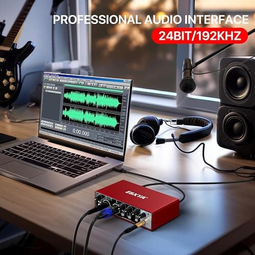 EBXYA 2i2 USB Audio Interface for PC Recording, 24-bit/192kHz Plug and Play USB Interface +48V Phantom Power for Music, Studio, Guitar, Podcast, Streaming(Metallic Red) thumbnail 4