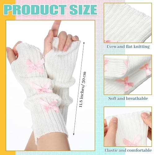 Berlune 6 Pairs Arm Warmers Kawaii Sleeves Cute Y2k Harajuku Japanese Style for Women Girls Lolita Costume School, 6 Colors thumbnail 2