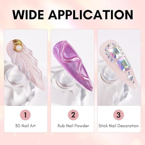 Makartt Rhinestone Glue for Nails with 3D Gel Nail Art Kit DIY Home Use | UV/LED Cured, 15ml Drawing Gel, Molding Gel, 30ML Gem Glue for Nail Charm, Embossed Designs, Rub Chrome Powder thumbnail 3