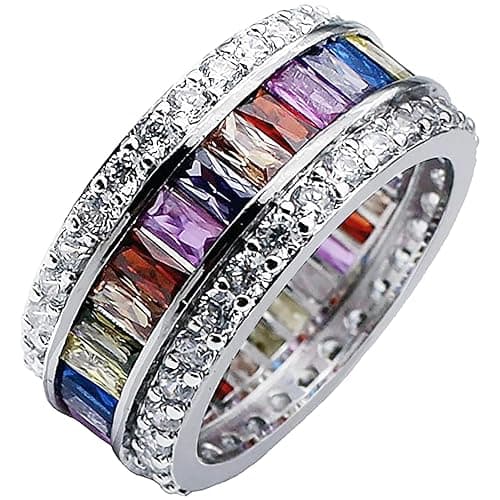 Hermosa Silver Ring for Women Wide, Multicolor Band Baguette Gemstone Rings, Silver Knuckle Women Rings Set Jewelry Size 6-12 - Image 1