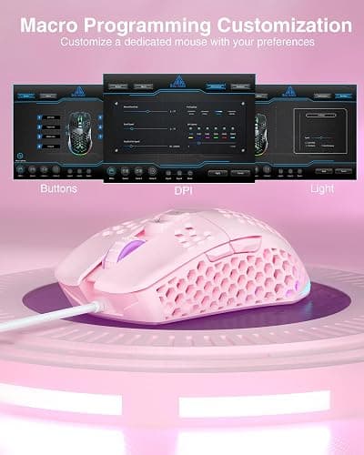 SOLAKAKA SM900 Pink Wired Gaming Mouse with Honeycomb Shell,12800 DPI,7 Programmable Buttons,Lightweight Gaming Mice Ergonomic Computer Mouse Gaming for Windows/PC/Mac/Laptop Gamer thumbnail 4