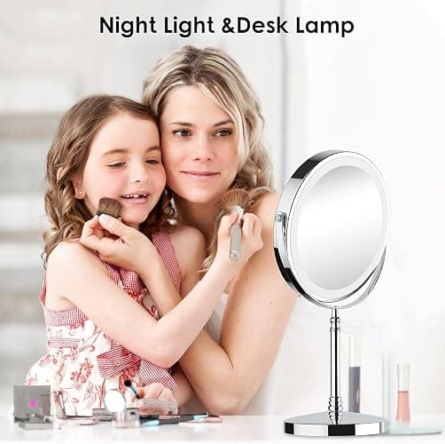 Lighted Makeup Mirror, 8" Rechargeable Double Sided Magnifying Mirror with 3 Colors, 1x/10x 360° Rotation Touch Screen Vanity Mirror, Brightness Adjustable Magnification Cosmetic Light up Mirror thumbnail 7