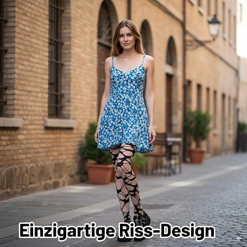 WangVipfei Emo Strumpfhosen Damen, 2 Paar Schwarze Ripped Strumpfhose, Y2K Accessoires für Gothic Punk Style, Grunge Mode für Party und Alltag thumbnail 4