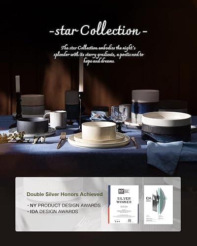 famiware Star Plates and Bowls Sets, Modern Stoneware Dinnerware Sets for 8, 24-Piece Kitchen Dish Set - Microwave and Dishwasher Safe, Chip and Scratch Resistant, Cappuccino White thumbnail 8