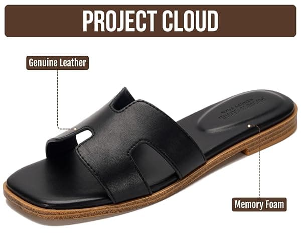 Project Cloud 100% Genuine Leather Sandals Women Flats For Women (Jannel) | Sandals for Women Fashion Flat Womens Sandals with Memory Foam Insole Slides Sandals Footwear Mules Women's Sandals thumbnail 2