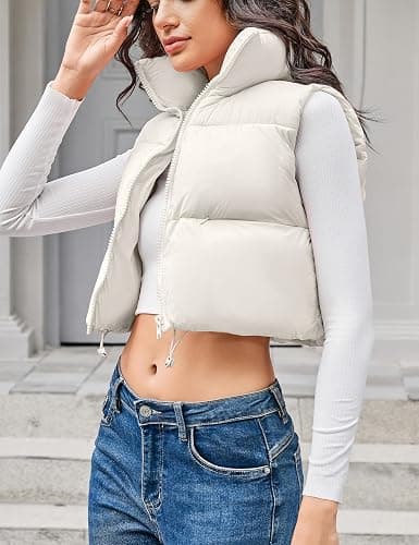 Kissonic Women's Cropped Puffer Vest Lightweight Fluffy Vest Sleeveless Warm Winter Outerwear thumbnail 3