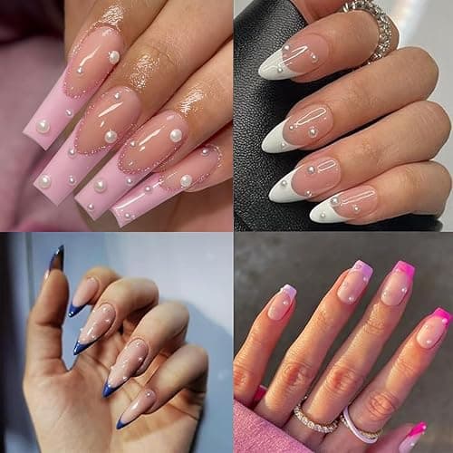 VOTACOS Nail Art Pearls with Nail Rhinestones Glue Gel Flatback Pearls Nail Charms Luxurious Nail Supplies Accessories Gold Silver Nail Gems Jewelry Pearls for Women Nail Design thumbnail 2