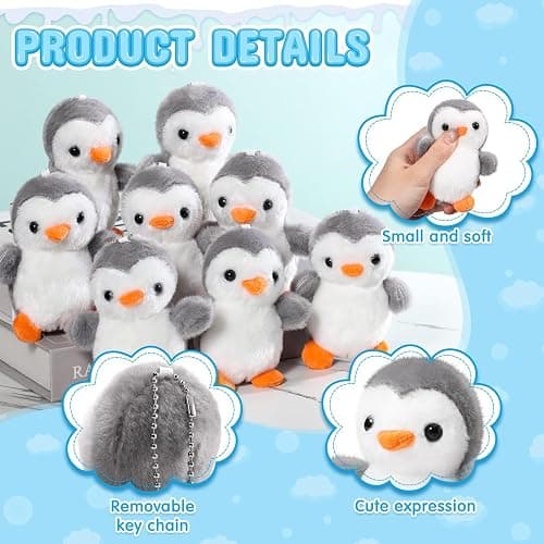 Skylety 8 Pcs 4 Inch Mini Penguin Stuffed Animal Bulk Penguin Plush Keychains for Birthday Xmas Party Favor Gifts (Grey) thumbnail 4