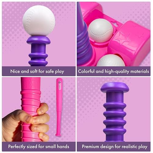 T Ball Stand for Kids and Toddlers 1-3, 3-5, 5-8. Baseball Set Includes 6 Large Balls, an Adjustable Tball Batting Tee, and a Pitching Machine. Kids Bat and T-Ball Set thumbnail 4