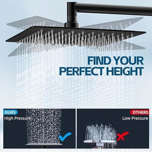 Shower Head,10 Inch High Pressure Rain Shower Head with Handheld Spray Combo, Adjustable Dual Rainfall Shower Head - Showerhead Comb Set with Extension Arm - 60 Inch Long Shower Hose（Black） thumbnail 4