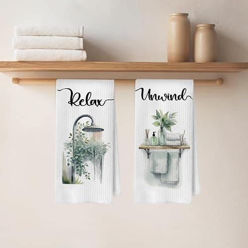 ERYBHKRTYH Sage Green Eucalyptus Bathroom Hand Towels Set, Eucalyptus Bathroom Decor, Soak Relax Breath Unwind Botanical Decorative Waffle Hand Towels, 16x24 Inches Set of 4 thumbnail 5