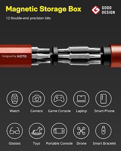 HOTO 24 in 1 Multi Bit Mini Screwdriver Set Magnetic, Manual Precision Screwdriver Set, EDC Pen Screwdriver for Eyeglasses, Electronics, Watches, Phones, Laptops, Cameras, Cinnabar Red - Cinnabar Red thumbnail 4