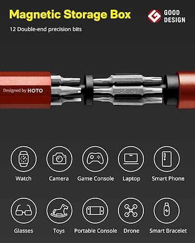 HOTO 24 in 1 Multi Bit Mini Screwdriver Set Magnetic, Manual Precision Screwdriver Set, EDC Pen Screwdriver for Eyeglasses, Electronics, Watches, Phones, Laptops, Cameras, Cinnabar Red - Cinnabar Red thumbnail 4