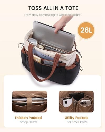 LOVEVOOK Puffer Bag for Women, Ultra-Lightweight Work Tote with Organized Compartments, 15.6/17.3“, Travel Carry-on & Gym Bag thumbnail 3