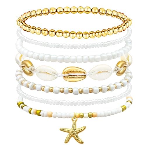 nylry Shell Summer Beach Bracelets for Women Seashell Bracelets Boho Layered Beaded Bracelets Set Starfish Bracelets Handmade Stretch Bracelets Summer Beach Jewelry Accessories Gifts - Image 1